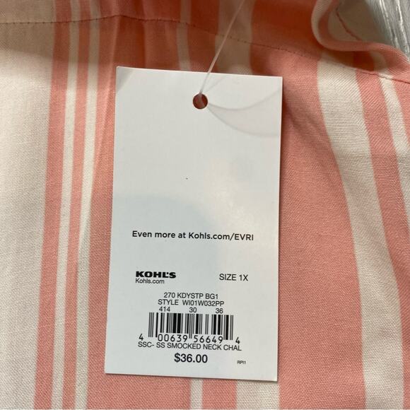 EVRI Women's Pink & White Striped Short Sleeve Blouse Size 1X New - Picture 5 of 8